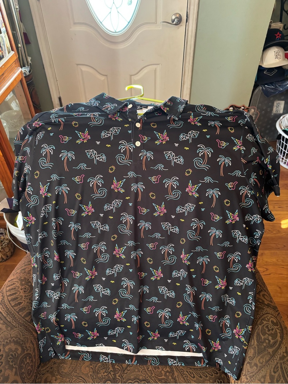 Sunday Swagger 3X Tropical Print Polo Shirt - Black